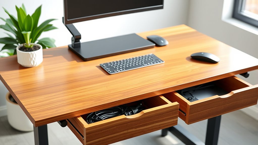 desk adjustability and storage