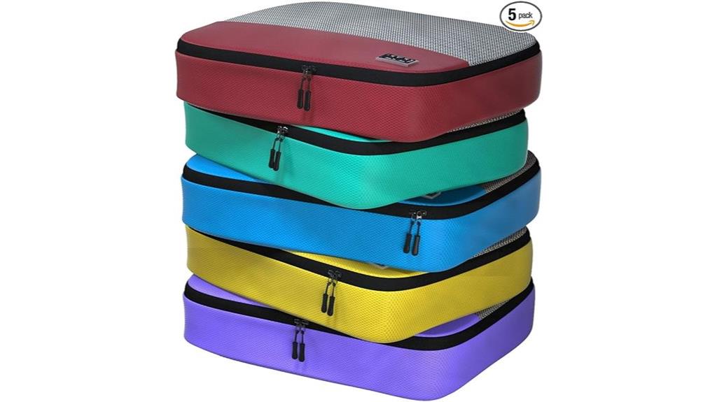 five large travel packing cubes