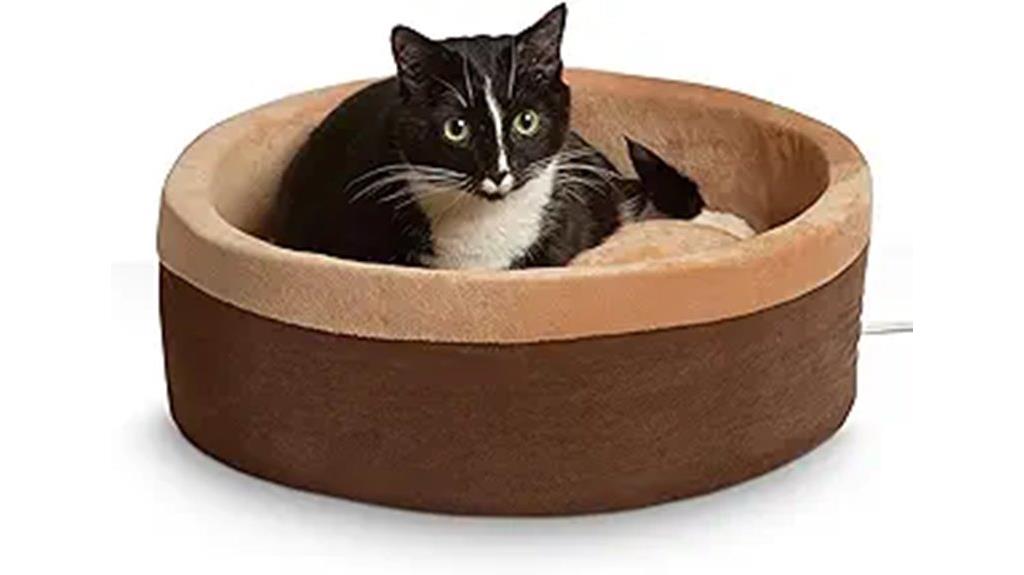 large mocha tan heated cat bed