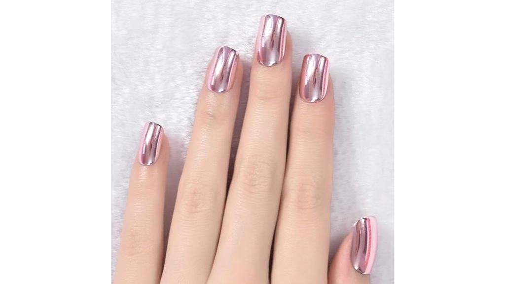 light pink metallic false nails