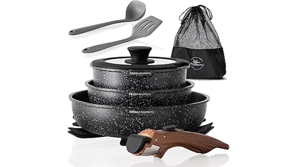 non stick cookware with removable handles
