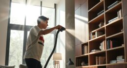 vacuum dusting shelves