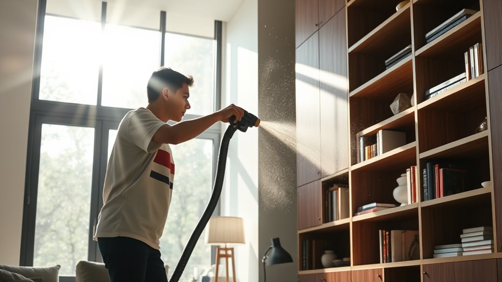 vacuum dusting shelves