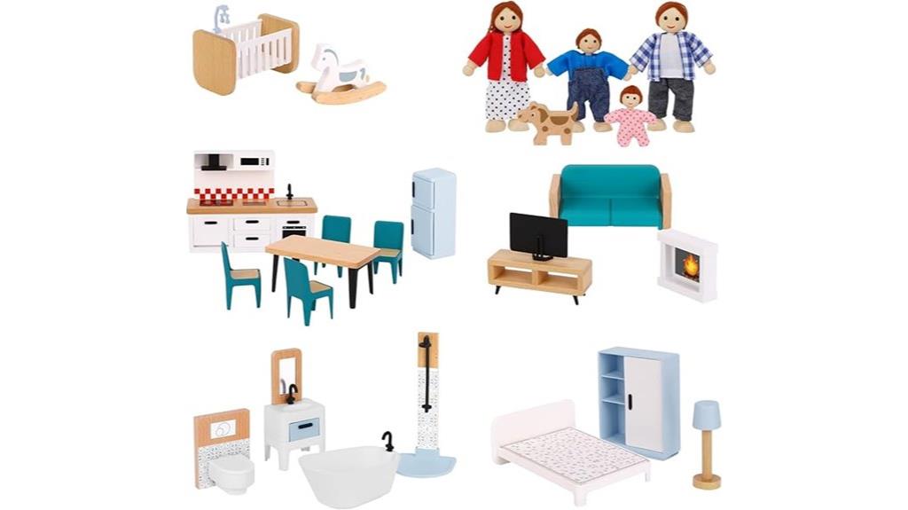 wooden dollhouse furniture set