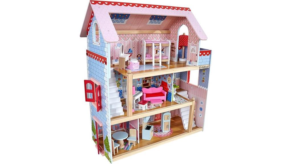 wooden dollhouse with accessories