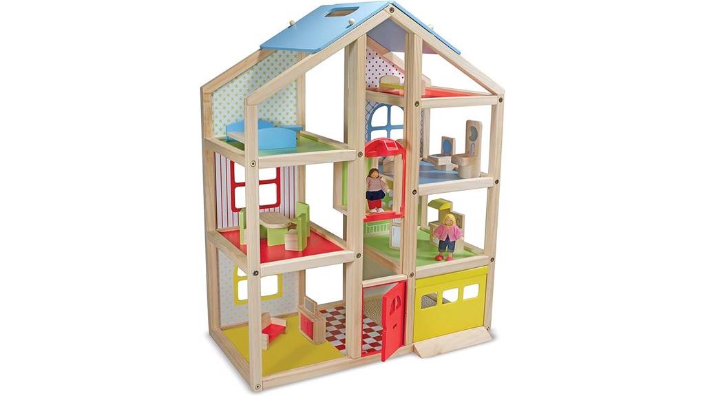 wooden dollhouse with furniture