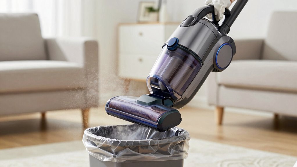 minimize dust during emptying